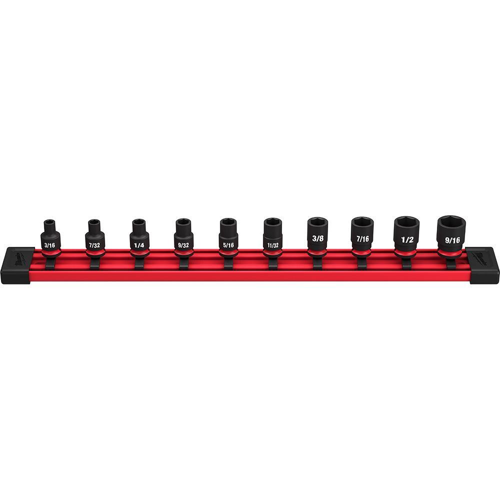 Milwaukee® SHOCKWAVE™ Impact Duty™ 49-66-7000 Standard Socket Set, ASME Specified, 6 Points, 1/4 in Drive, 10 Pieces, Hex, Included Socket Size: 3/16 in, 7/32 in, 1/4 in, 9/32 in, 5/16 in, 11/32 in, 3/8 in, 7/16 in, 1/2 in and 9/16 in, Case Container
