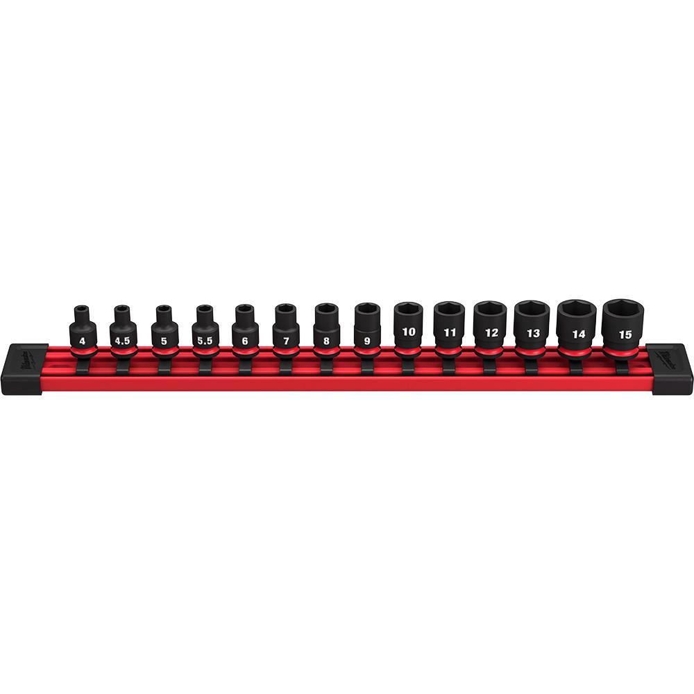 Milwaukee® SHOCKWAVE™ Impact Duty™ 49-66-7002 Standard Socket Set, ASME Specified, 6 Points, 1/4 in Drive, 14 Pieces, Hex, Included Socket Size: 4 mm, 4.5 mm, 5 mm, 6 mm, 7 mm, 8 mm, 9 mm, 10 mm, 11 mm, 12 mm, 13 mm, 14 and 15, Case Container
