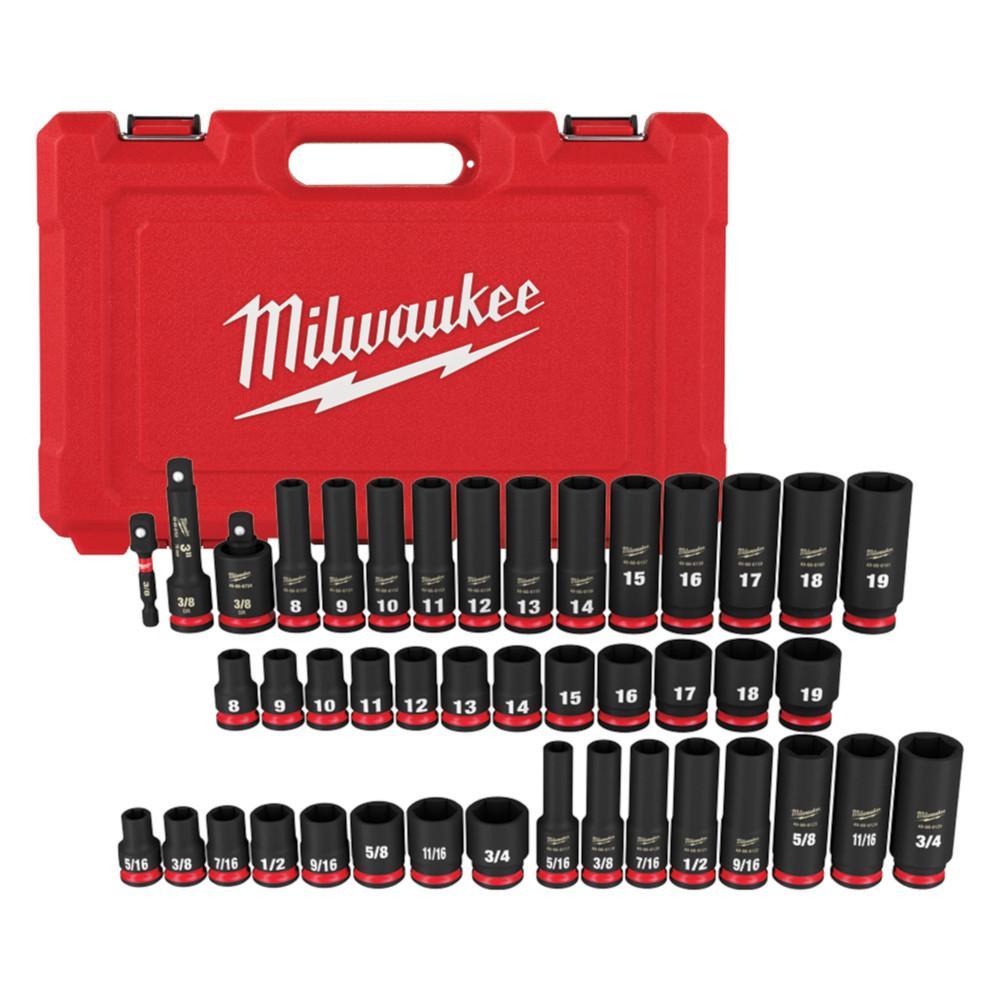 Milwaukee® SHOCKWAVE™ Impact Duty™ 49-66-7009 Deep Socket Set, ASME Specified, 6 Points, 3/8 in Drive, 43 Pieces, Hex, Case Container