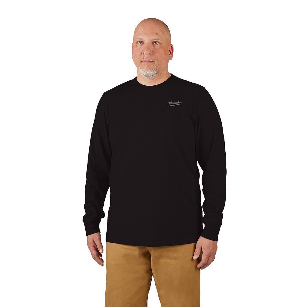 Milwaukee® 604B-XL Breathable Lightweight Long Sleeve Hybrid T-Shirt, Men's, XL, Black, Cotton/Polyester, 13 in L