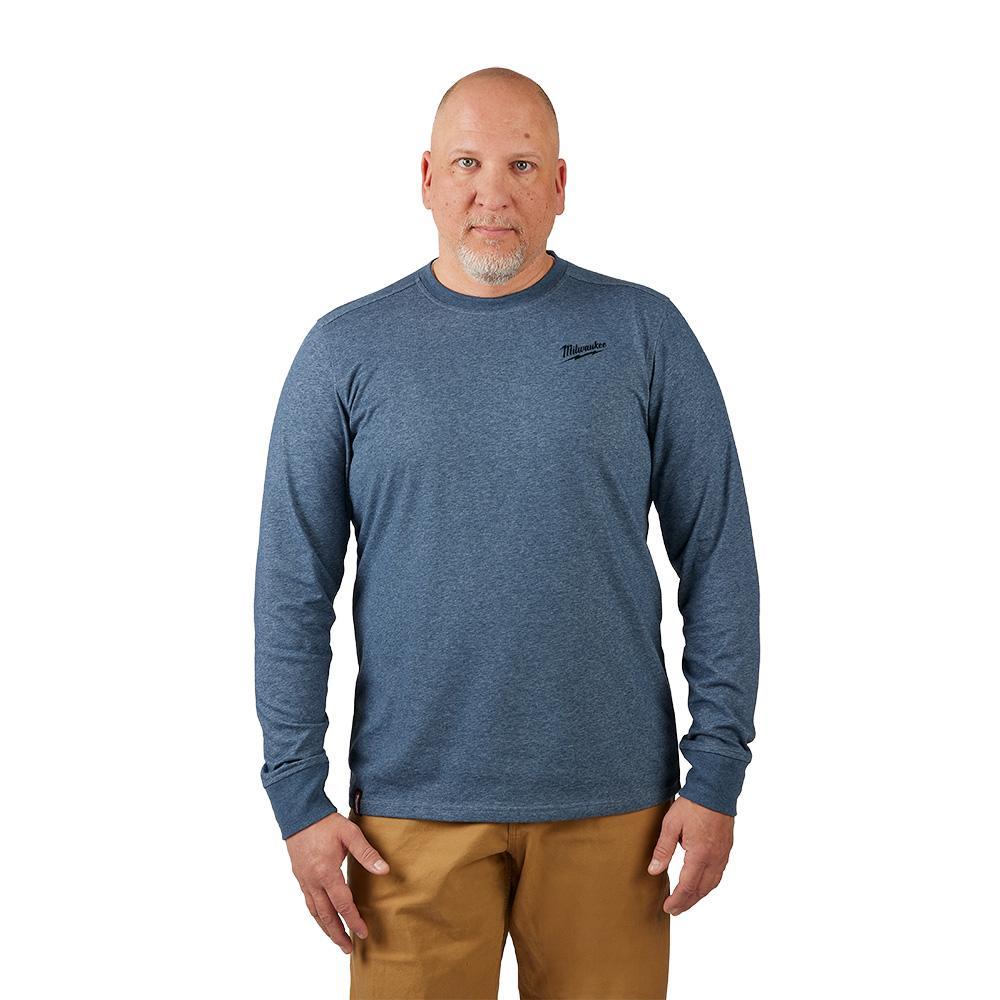 Milwaukee® 604BL-XL Breathable Lightweight Long Sleeve Hybrid T-Shirt, Men's, XL, Blue, Cotton/Polyester, 13 in L