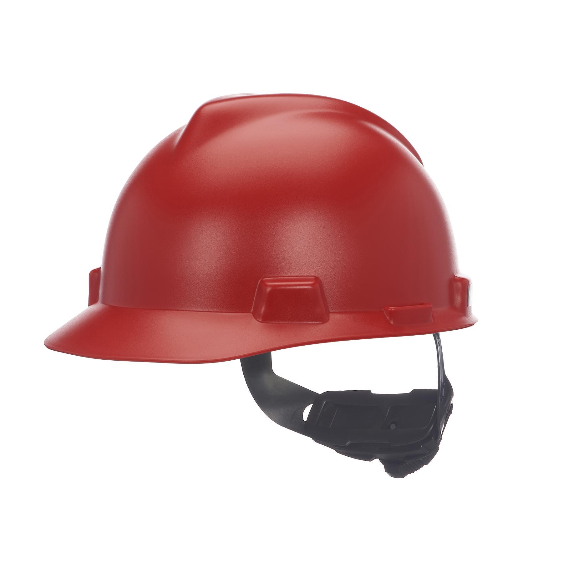 MSA 10203086 V-Gard Head Protection Hat, 6-1/2 Fits Mini Hat, 8 Fits Max Hat, Polyethylene, Fas-Trac® III Suspension, ANSI Electrical Class Rating: Class E, ANSI Impact Rating: ANSI Z89.1-2014 Type 1