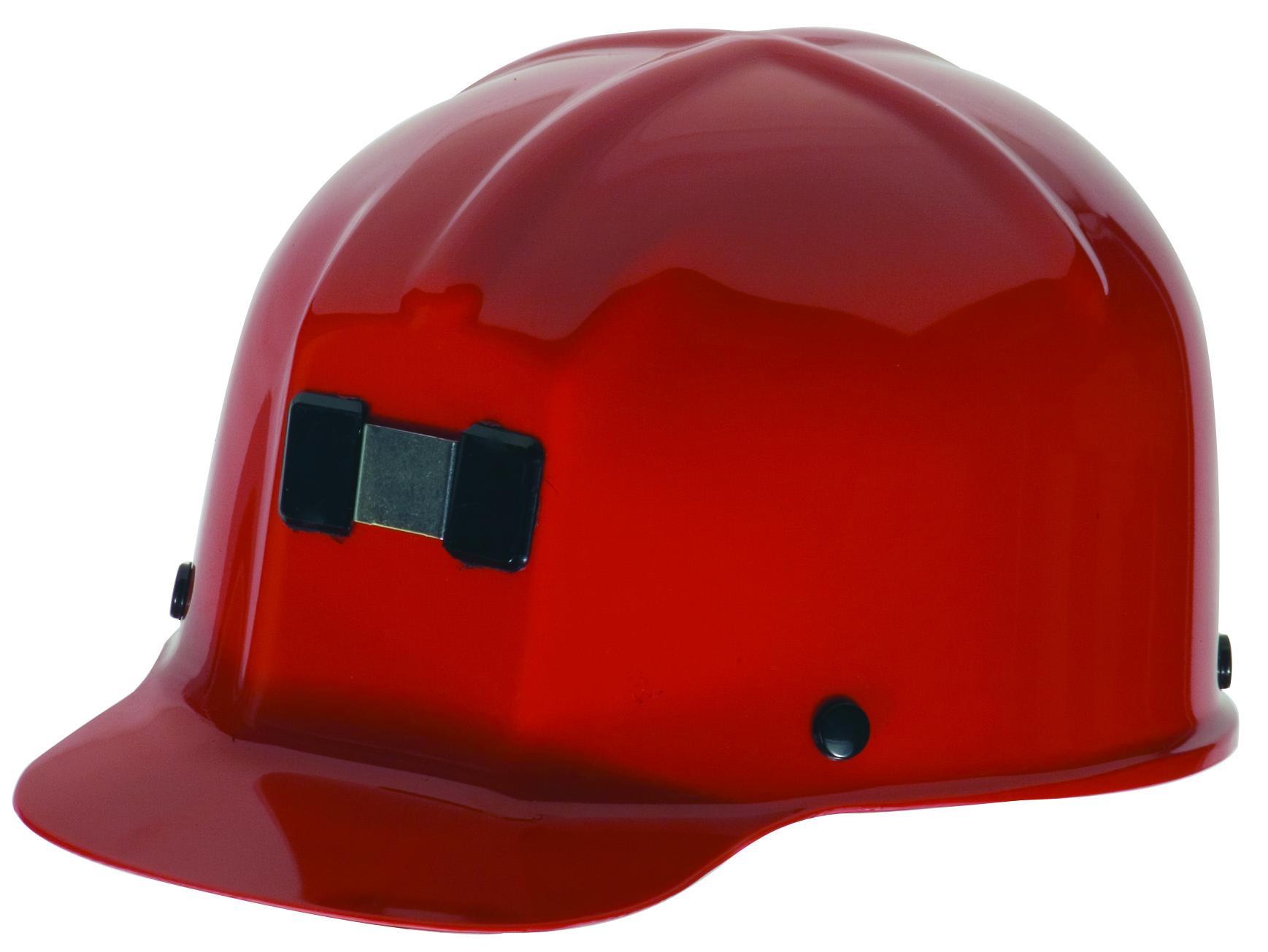 MSA Comfo-Cap® 475341 Front Brim Hard Hat With Lamp Bracket and Cord Holder, 6-1/2 Fits Mini Hat, 8 Fits Max Hat, Polycarbonate, 4-Point Suspension, ANSI Electrical Class Rating: Class G, ANSI Impact Rating: Type I, Ratchet Adjustment