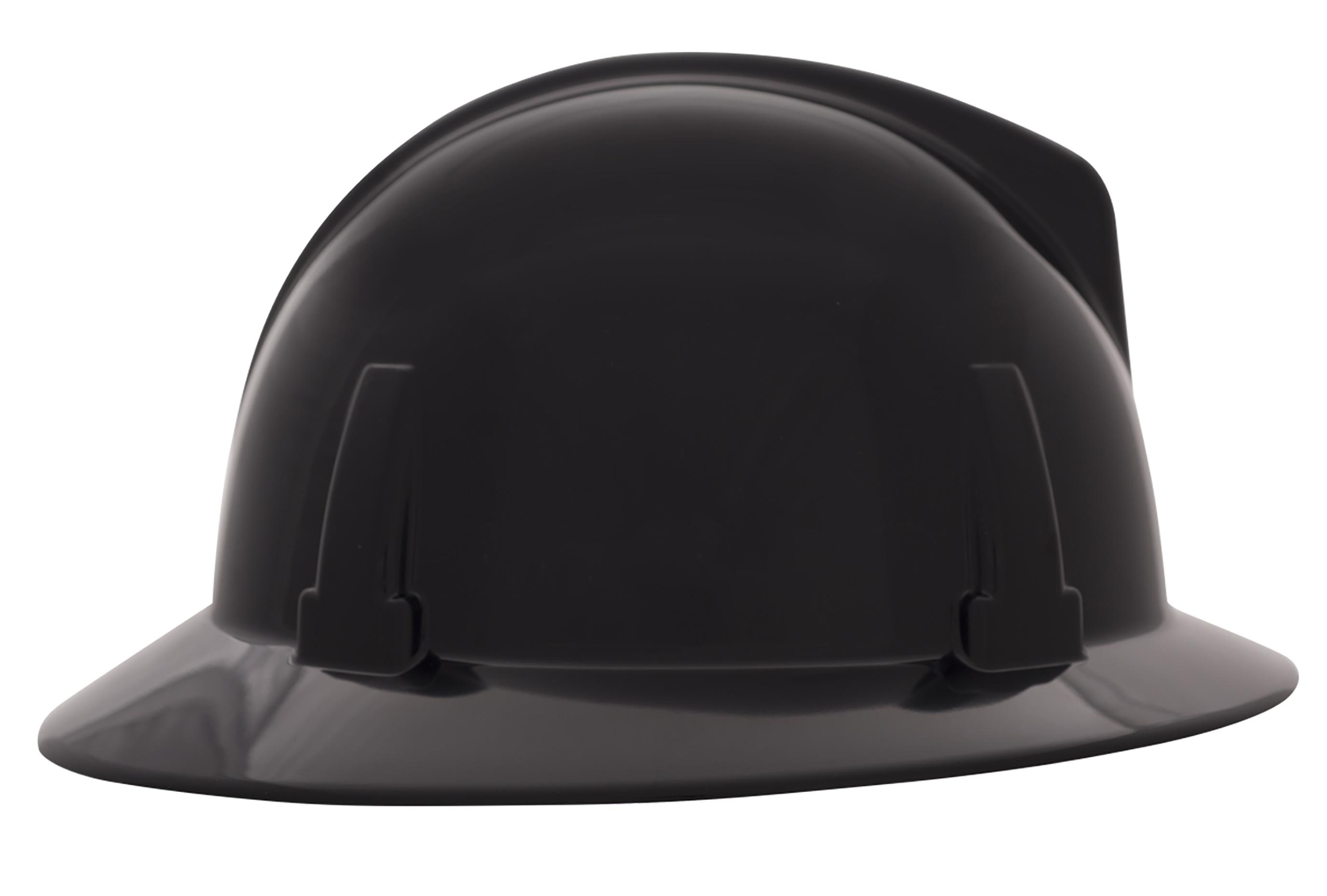 MSA Topgard® 475394 Full Brim Non-Vented Hard Hat, 6-1/2 Fits Mini Hat, 8 Fits Max Hat, Polycarbonate, 4-Point Fas-Trac® III Suspension, ANSI Electrical Class Rating: Class E, ANSI Impact Rating: Type I, Ratchet Adjustment