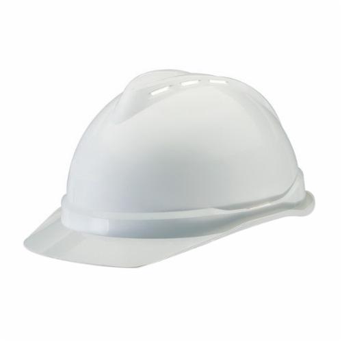 MSA V-Gard® 10034018 500 Front Brim Vented Hard Hat, 6-1/2 Fits Mini Hat, 8 Fits Max Hat, Polyethylene, 4-Point Fas-Trac® III Suspension, ANSI Electrical Class Rating: Class C, ANSI Impact Rating: Type I, Ratchet Adjustment