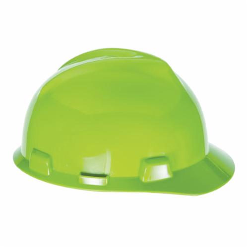 MSA V-Gard® 10061512 Front Brim Hard Hat, 6-1/2 Fits Mini Hat, 8 Fits Max Hat, Polyethylene, 4-Point Suspension, ANSI Electrical Class Rating: Class E, ANSI Impact Rating: Type I, Ratchet Adjustment