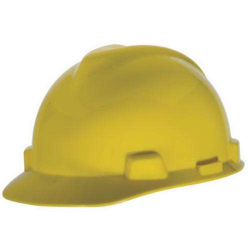 MSA V-Gard® 466356 Front Brim Hard Hat, 6 Fits Mini Hat, 7-1/8 Fits Max Hat, Polyethylene, 4-Point Staz-On® Suspension, ANSI Electrical Class Rating: Class E, ANSI Impact Rating: Type I, Pin Lock Adjustment