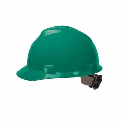 MSA V-Gard® 475362 Front Brim Hard Hat, 6-1/2 Fits Mini Hat, 8 Fits Max Hat, Polyethylene, 4-Point Fas-Trac® III Suspension, ANSI Electrical Class Rating: Class E, ANSI Impact Rating: Type I, Ratchet Adjustment