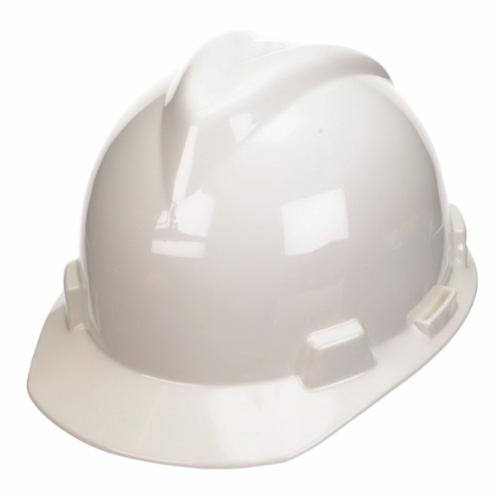 MSA V-Gard® 477477 Front Brim Hard Hat, 6 Fits Mini Hat, 7-1/8 Fits Max Hat, Polyethylene, Fas-Trac® Suspension, ANSI Electrical Class Rating: Class E and G, ANSI Impact Rating: Type I, Ratchet Adjustment