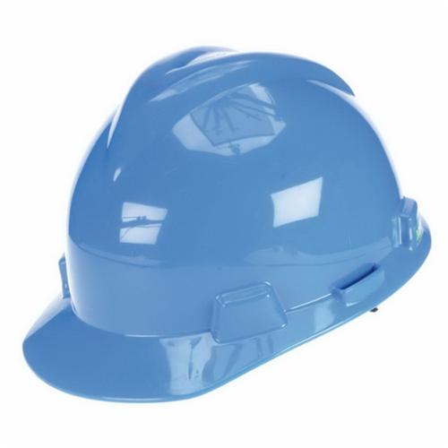 MSA V-Gard® 477478 Front Brim Hard Hat, 6 Fits Mini Hat, 7-1/8 Fits Max Hat, Polyethylene, 4-Point Fas-Trac® III Suspension, ANSI Electrical Class Rating: Class E and G, ANSI Impact Rating: Type I, Ratchet Adjustment