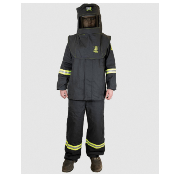 Oberon® TCG4B-L+HVSL TCG40™ Arc Flash Kit, 3 Pieces, 36 in Max Waist, Aramid Fabric, Hazard Risk Category (HRC): 4, Hood/Face Shield Max Arc Flash Protection: 46 cal/sq-cm, Garment Max Arc Flash Protection: 46 cal/sq-cm, Coat/Bib Overall Garment, L