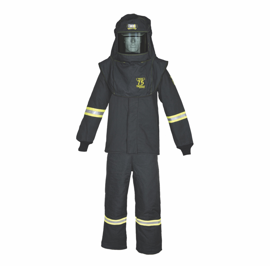 Oberon® TCG75B-2XL+HVSL Arc Flash Kit, 3 Pieces, Aramid Fabric, Hazard Risk Category (HRC): 4/5, Hood/Face Shield Max Arc Flash Protection: 76 cal/sq-cm, Garment Max Arc Flash Protection: 76 cal/sq-cm, Coat/Bib Overall Garment, Hood Head/Face Protection