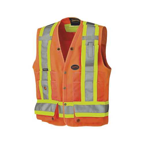 PIONEER® 6692-2XL Surveyor's Vest, 2XL, Hi-Viz Orange, 150D Woven Twill Polyester, Brass Snap Front Zipper Closure, 17 Pockets, ANSI Class: 2, Specifications Met: CSA Z96-15 Class 2 Level 2, ANSI/ISEA 107-15 Class 2 Type P/R