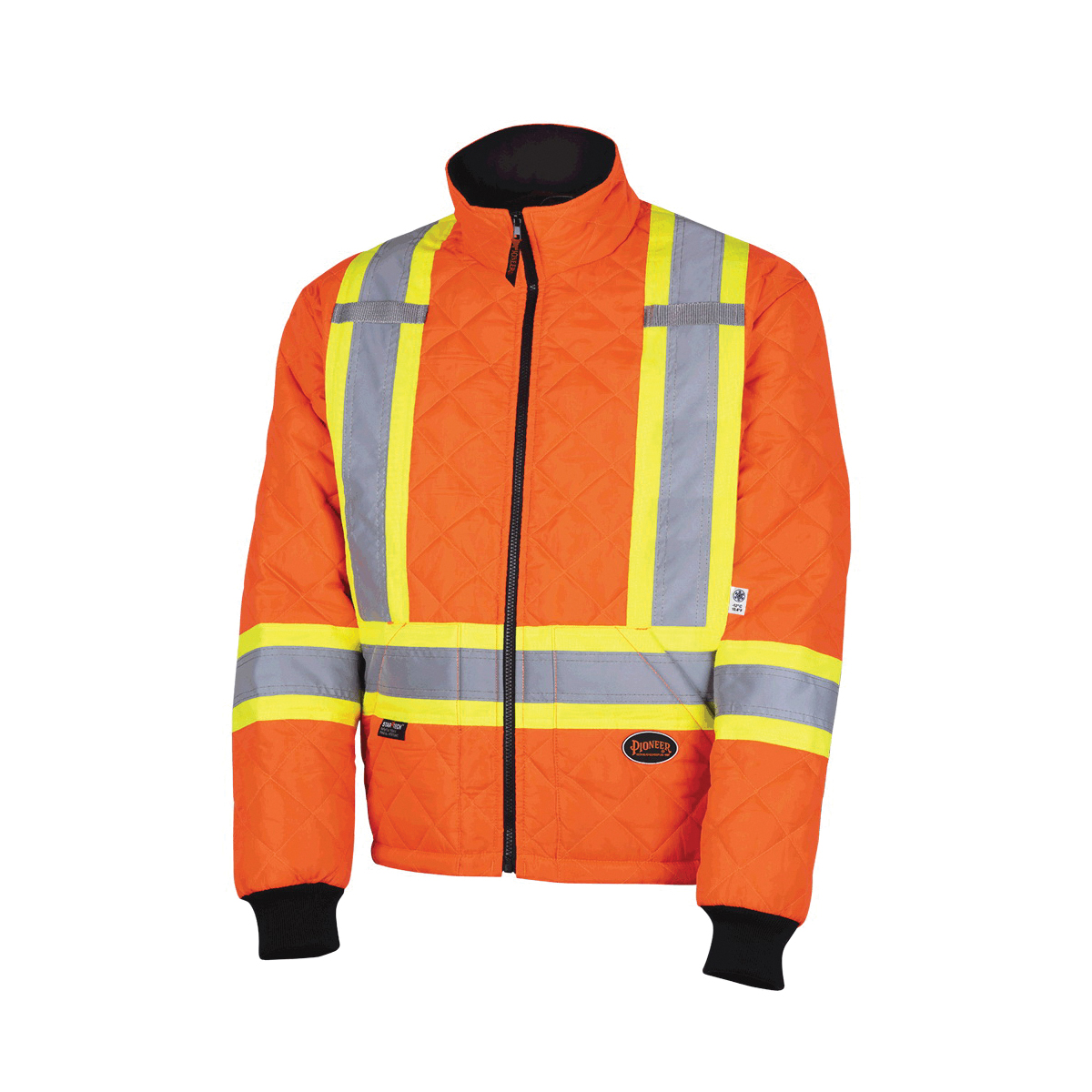 PIONEER® V117015A Quilted Freezer/Work Safety Jacket, S, Hi-Viz Orange, Polyester, ANSI/ISEA 107-20 Class 3 Type P and R, CSA Z96-15 Class 2 Level 2