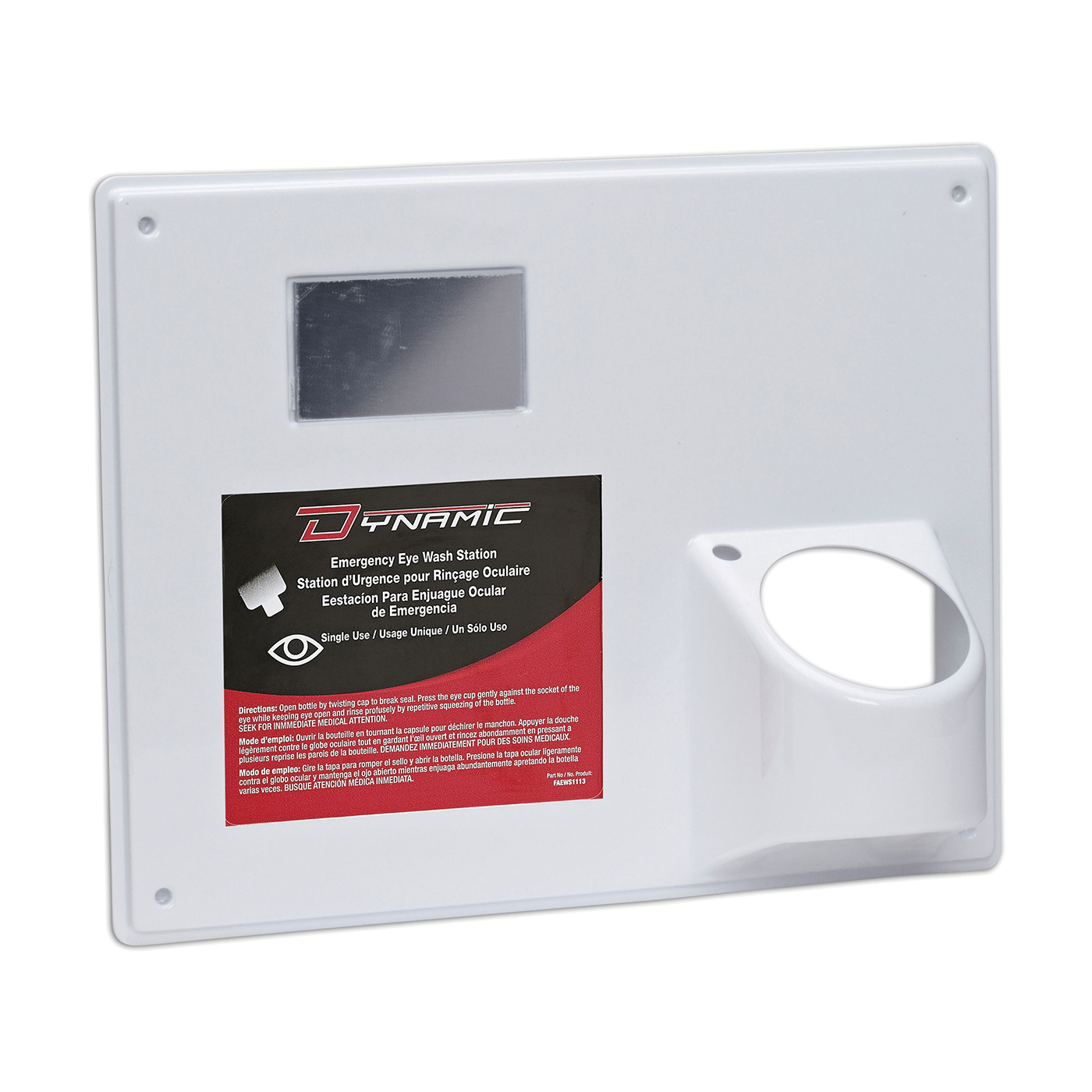 Dynamic™ FAEWS1113 Eyewash Station Panel Only, For Use With FAEWB16/FAEW016/FAEW016SU (1) 16 oz Bottle Empty Bottles and Eye Cups