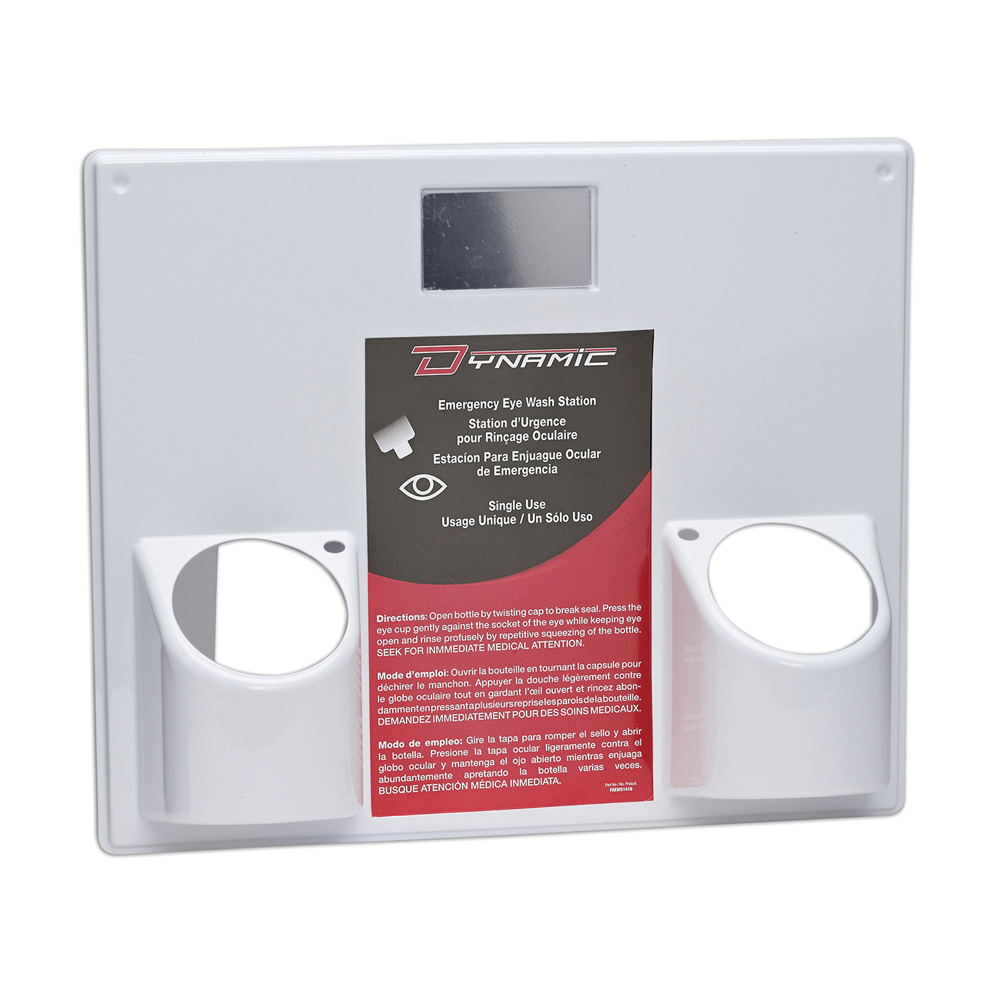 Dynamic™ FAEWS1416 Eyewash Station Panel Only, For Use With FAEWB32/FAEW032/FAEW032SU (2) 32 oz Bottles Empty Bottles and Eye Cups