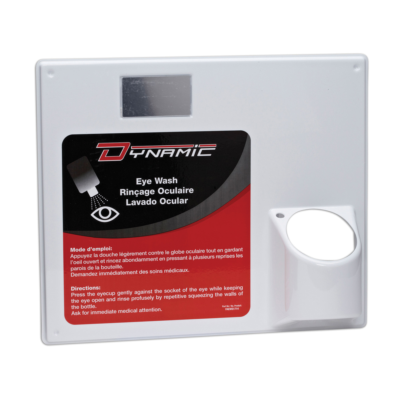Dynamic™ FAEWS1714 Eyewash Station Panel Only, For Use With FAEWB32/FAEW032/FAEW032SU (1) 32 oz Bottle Empty Bottles and Eye Cups