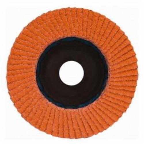 Norton® Blaze® 63642501865 R980P Center Mount Quick-Trim Standard Density Coated Abrasive Flap Disc, 4-1/2 in Dia, 7/8 in Center Hole, 36 Grit, Extra Coarse Grade, Ceramic Alumina Abrasive, Type 27 Flat Disc