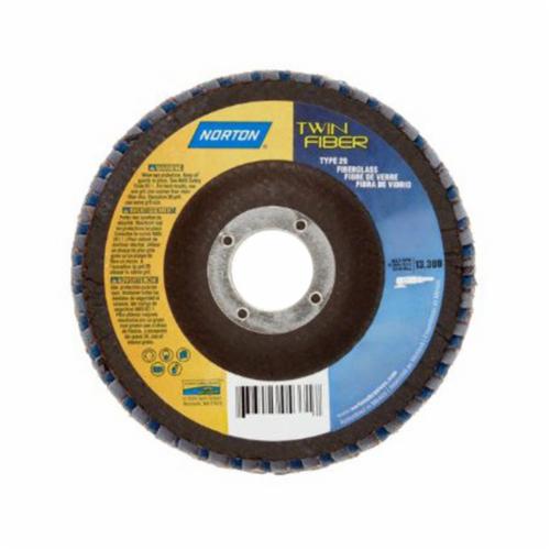 Norton® Red Heat® 63642504331 R961 Center Mount Coated Abrasive Flap Disc, 4-1/2 in Dia, 7/8 in Center Hole, P60 Grit, Coarse Grade, Ceramic Alumina/Zirconia Alumina Abrasive, Type 29 Conical Disc