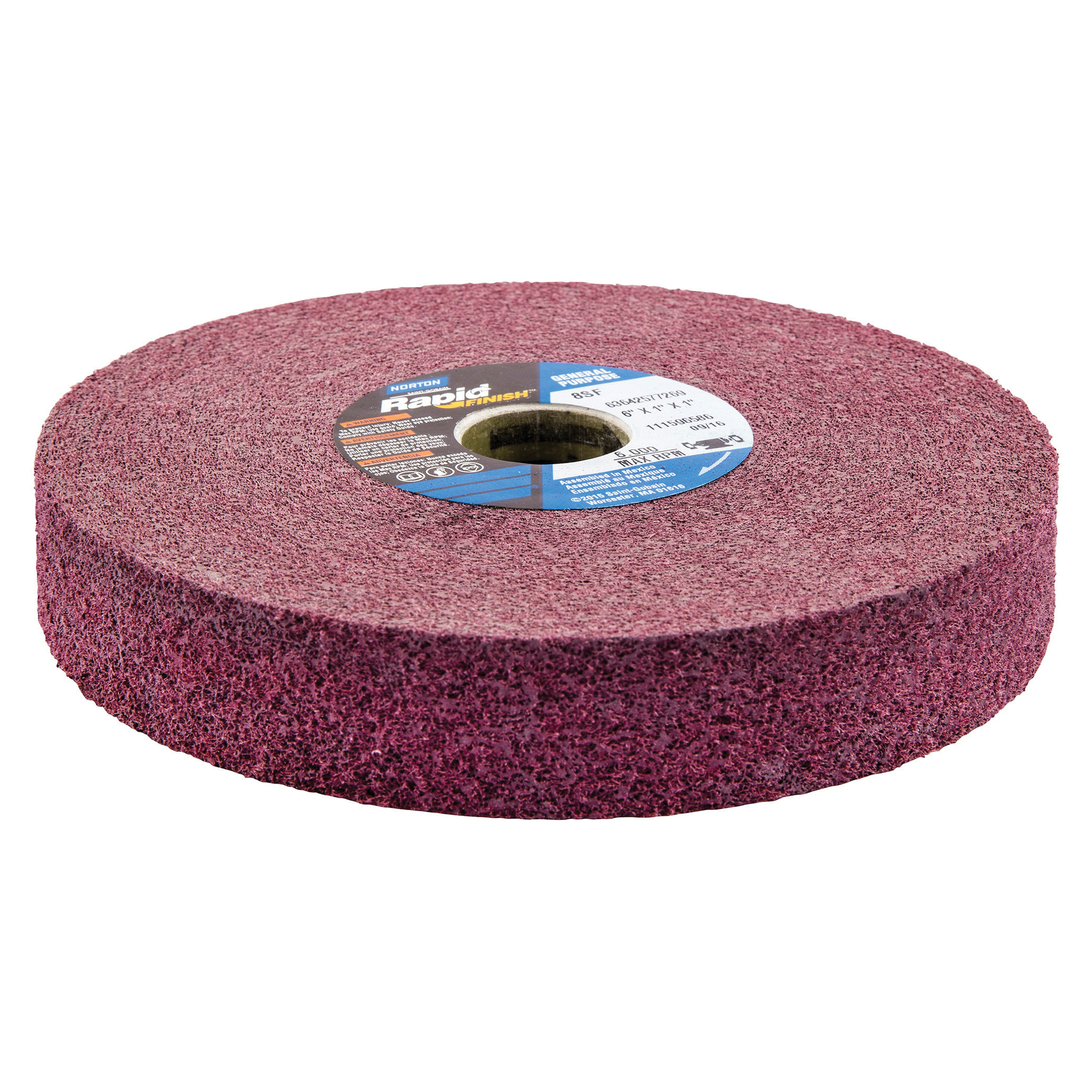 Norton® Bear-Tex® Rapid Finish™ 63642577269 Convolute Non-Woven Abrasive Wheel, 6 in Dia, 1 in Center Hole, 1 in W Face, Fine Grade, Silicon Carbide Abrasive