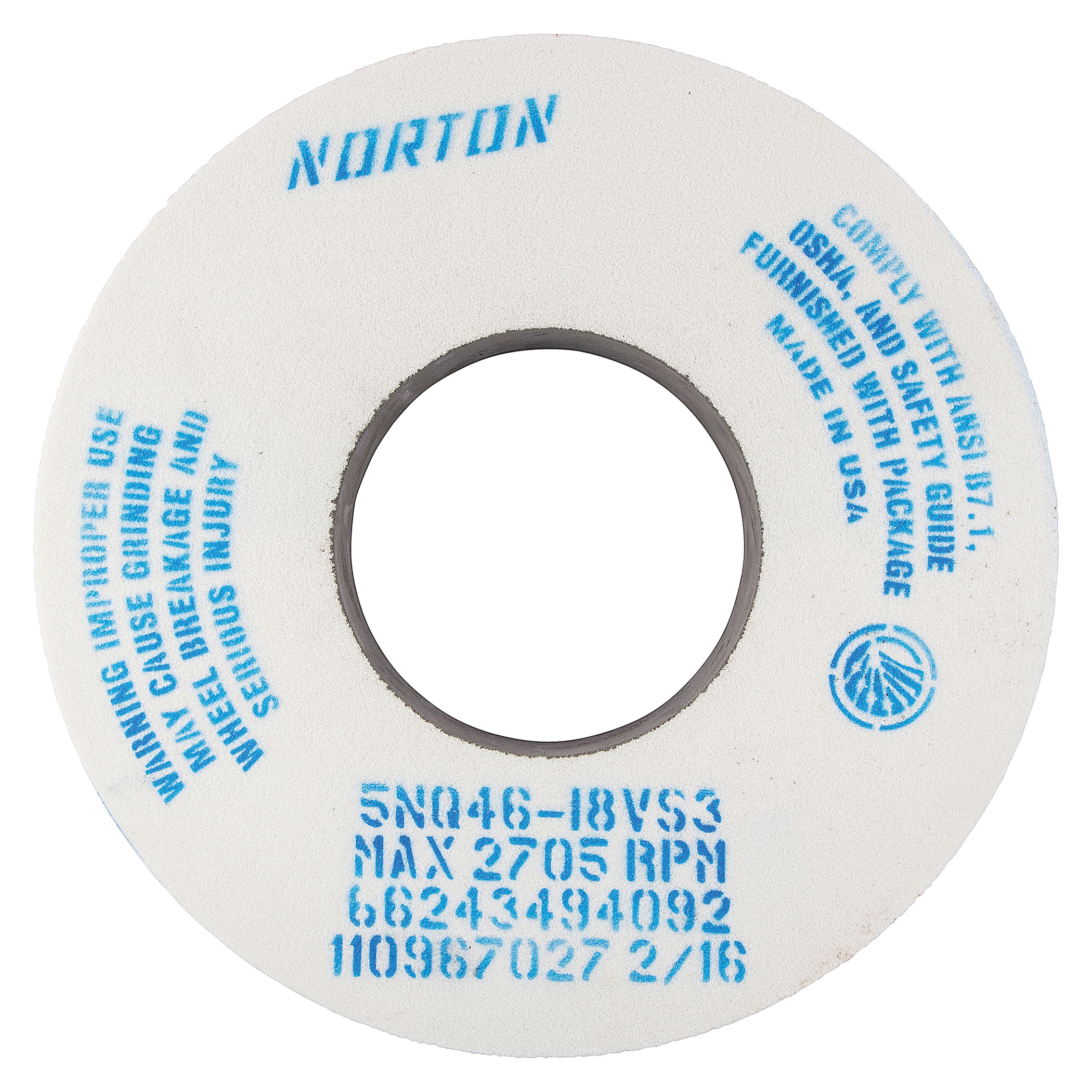 Norton® Quantum™ 66243494092 5NQ Straight Toolroom Wheel, 12 in Dia x 1-1/2 in THK, 5 in Center Hole, 46 Grit, Ceramic Alumina Abrasive