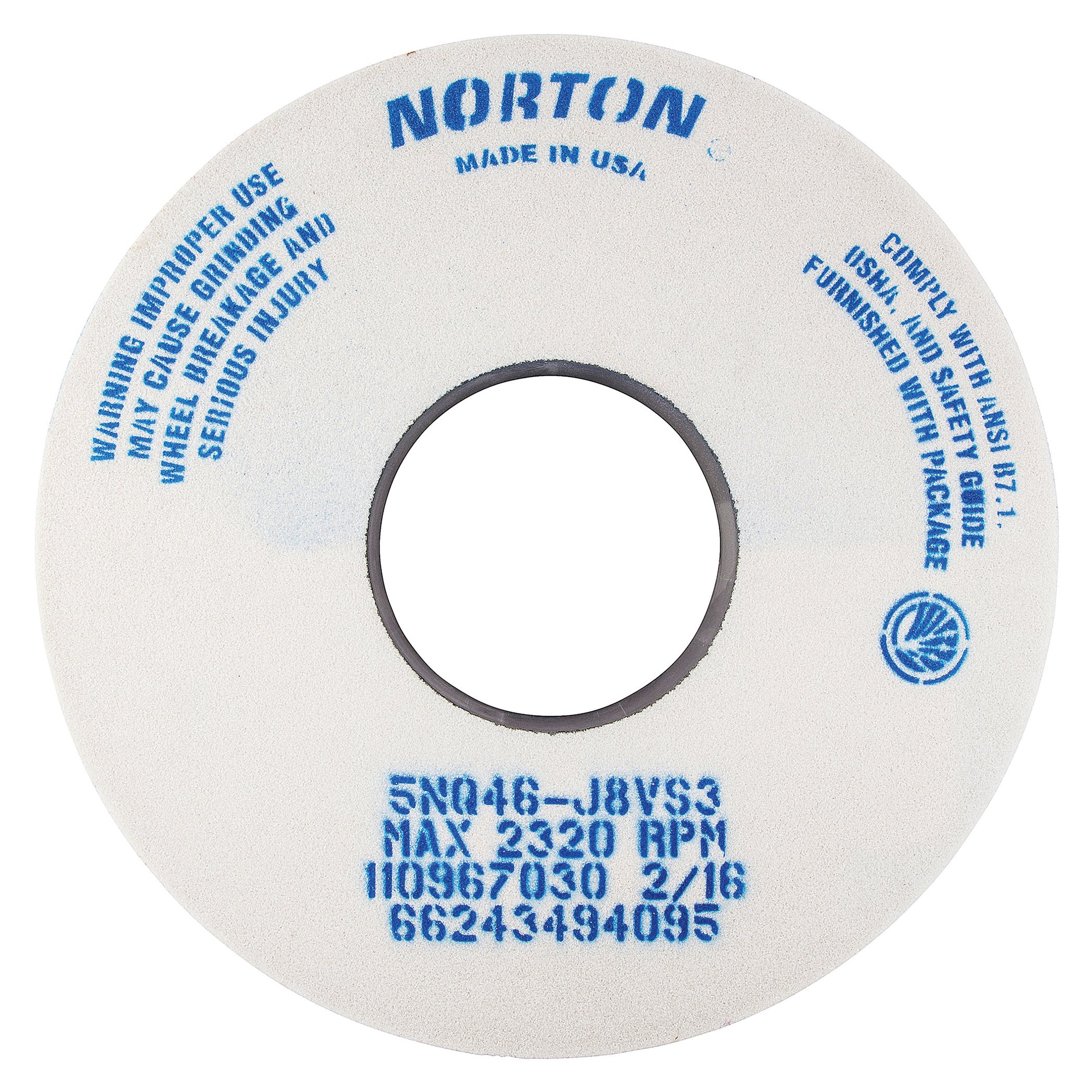 Norton® Quantum™ 66243494095 5NQ Straight Toolroom Wheel, 14 in Dia x 1-1/2 in THK, 5 in Center Hole, 46 Grit, Ceramic Alumina Abrasive
