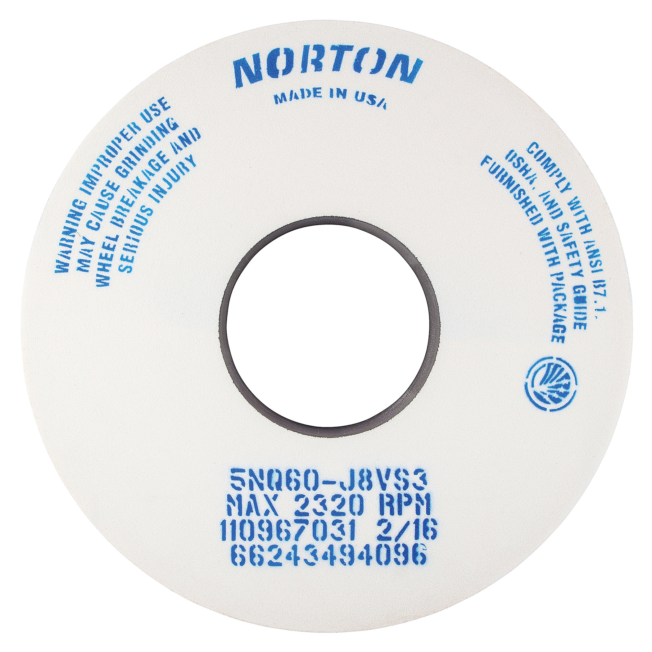 Norton® Quantum™ 66243494096 5NQ Straight Toolroom Wheel, 14 in Dia x 1-1/2 in THK, 5 in Center Hole, 60 Grit, Ceramic Alumina Abrasive
