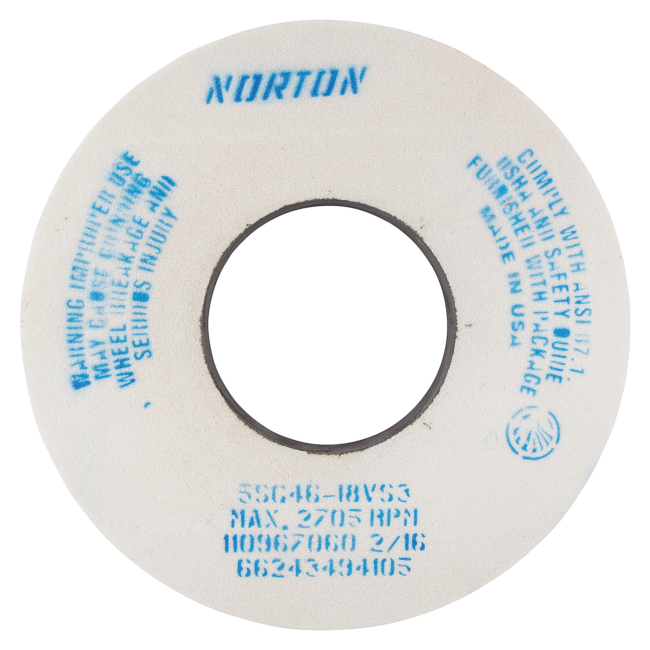 Norton® Vitrium3® 66243494105 5SG 1-Side Recessed Toolroom Wheel, 12 in Dia x 1-1/2 in THK, 5 in Center Hole, 46 Grit, Ceramic Alumina Abrasive