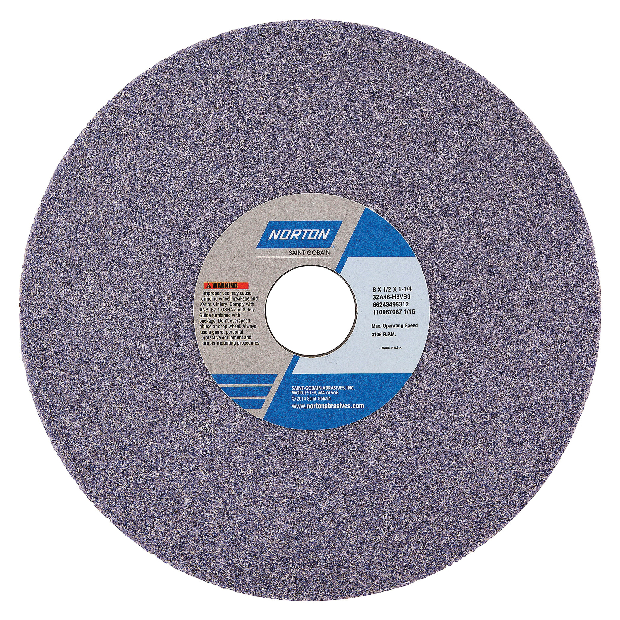 Norton® Vitrium3® 66243495260 32A Straight Toolroom Wheel, 7 in Dia x 1/4 in THK, 1-1/4 in Center Hole, 60 Grit, Aluminum Oxide Abrasive