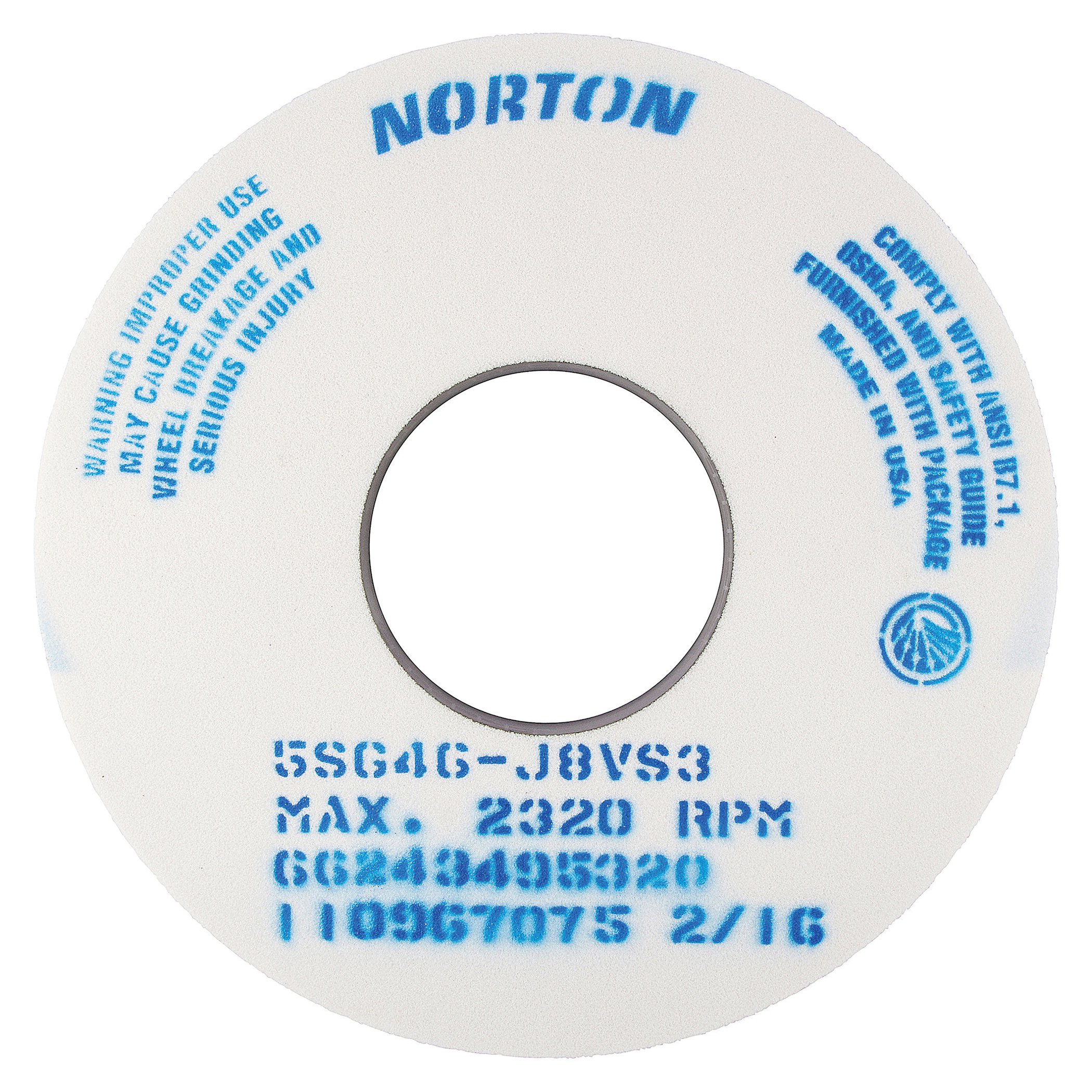 Norton® Vitrium3® 66243495320 5SG Straight Toolroom Wheel, 14 in Dia x 1 in THK, 5 in Center Hole, 46 Grit, Ceramic Alumina/Friable Aluminum Oxide Abrasive