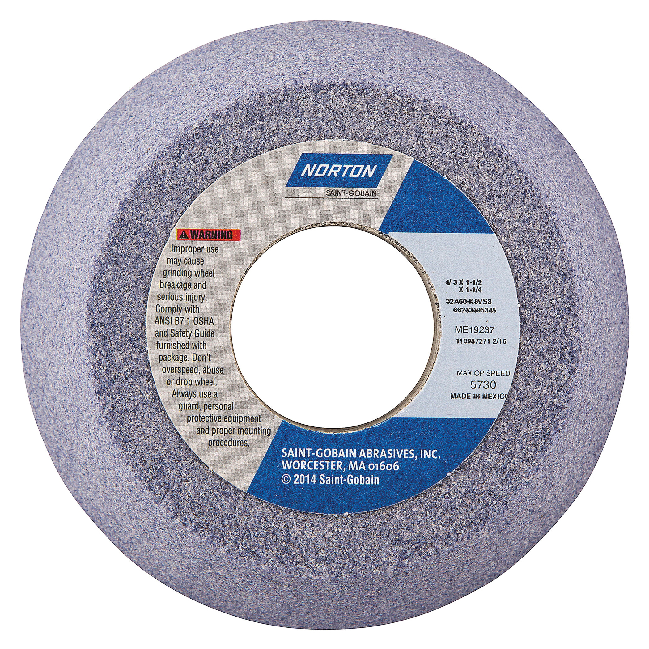 Norton® Vitrium3® 66243495345 32A Flaring Cup Toolroom Wheel, 4 in Dia x 1-1/2 in THK, 1-1/4 in Center Hole, 60 Grit, Aluminum Oxide Abrasive