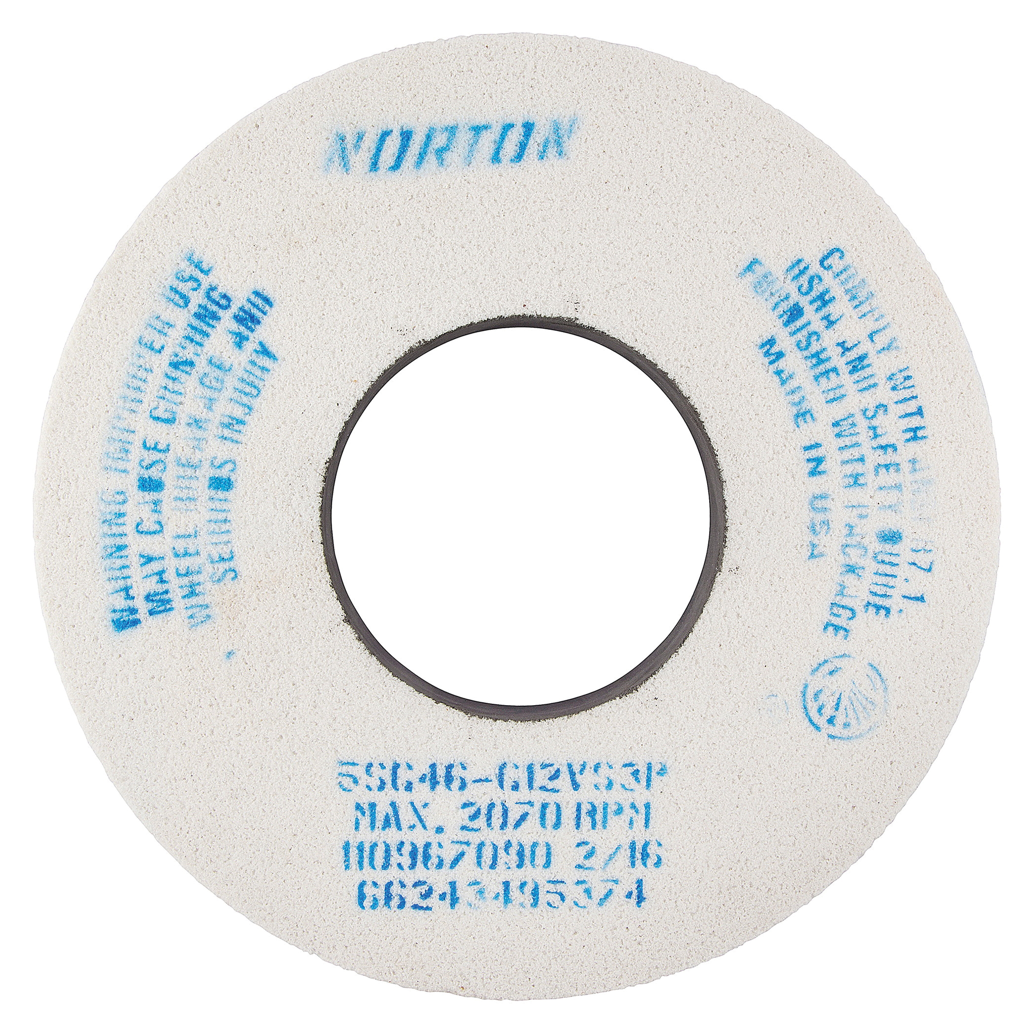 Norton® Vitrium3® 66243495374 5SG 1-Side Recessed Toolroom Wheel, 12 in Dia x 1-1/2 in THK, 5 in Center Hole, 46 Grit, Ceramic Alumina Abrasive