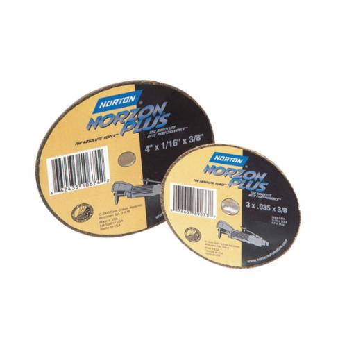 Norton®NorZon® Plus® 66243510671 5SGZ Small Diameter Cut-Off Wheel, 3 in Dia x 1/16 in THK, 3/8 in Center Hole, Ceramic/Zirconia Alumina Abrasive
