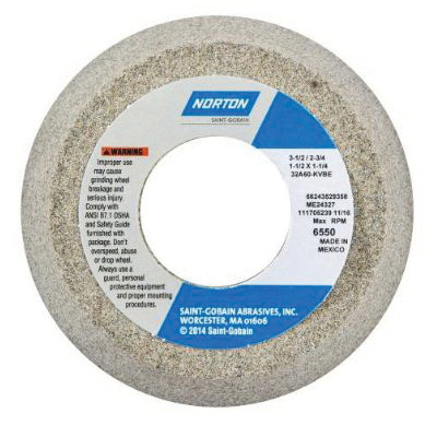 Norton® 66243529183 32A Toolroom Wheel, 3 in Dia x 1-1/4 in THK, 3/4 in Center Hole, 60 Grit, Aluminum Oxide Abrasive