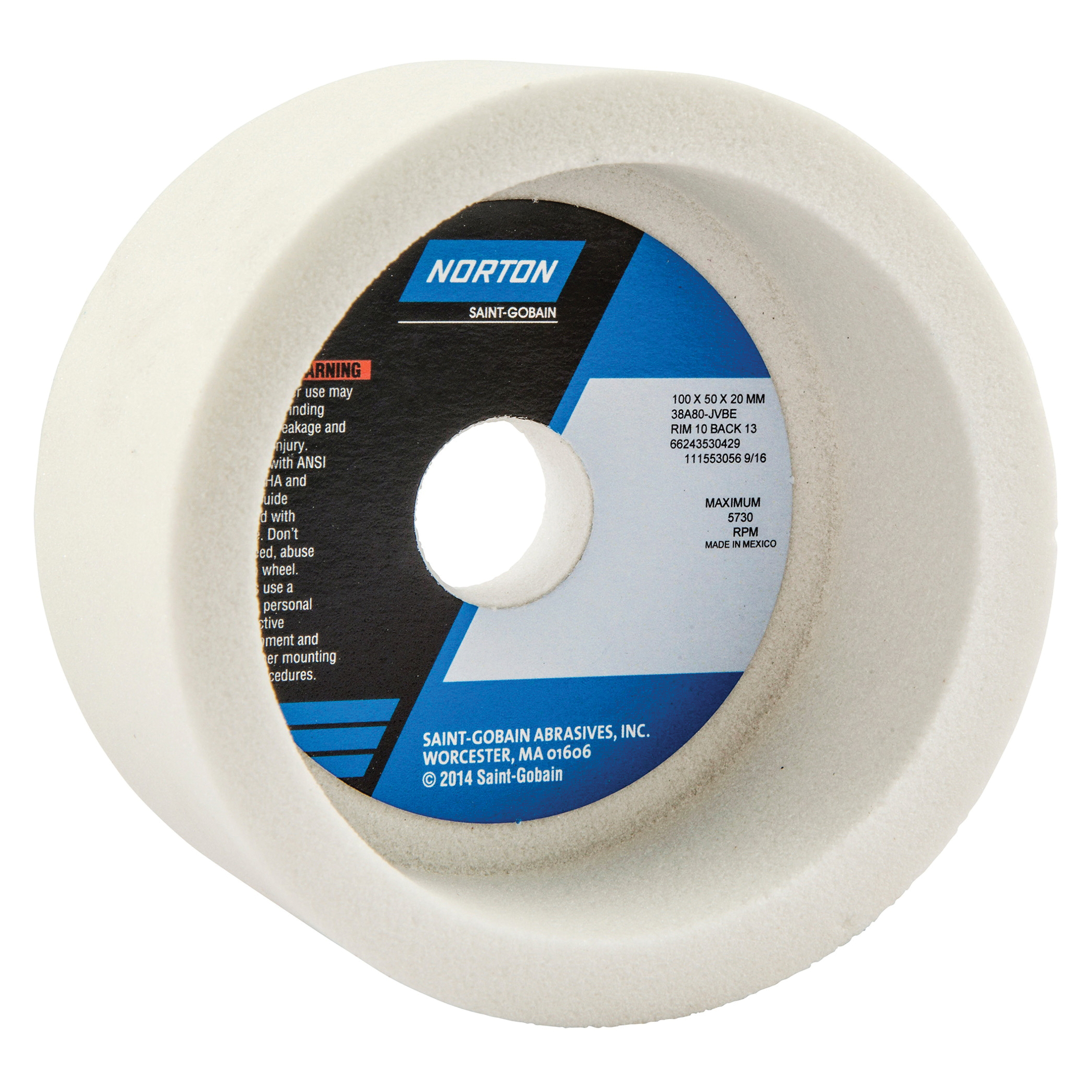 Norton® 66243530429 38A Toolroom Wheel, 100 mm Dia x 50 mm THK, 20 mm Center Hole, 80 Grit, Aluminum Oxide Abrasive