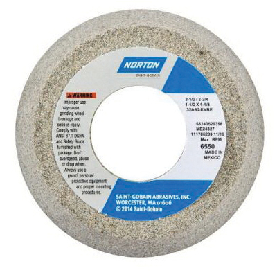 Norton® 66252830539 32A Toolroom Wheel, 4-1/2 in Dia x 2 in THK, 1-1/4 in Center Hole, 46 Grit, Aluminum Oxide Abrasive