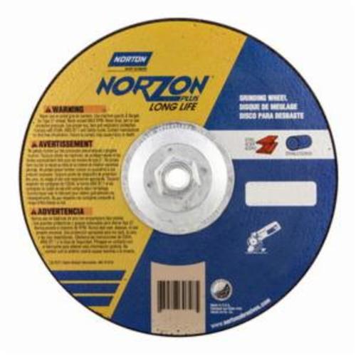 Norton® NorZon® Plus® 66252830728 DC914HNZPLL Type 27 Depressed Center Long Life Cut-Off Wheel With Quick-Change Hub, 9 in Dia x 1/4 in THK, 20 Grit, Ceramic Alumina/Zirconia Alumina Abrasive
