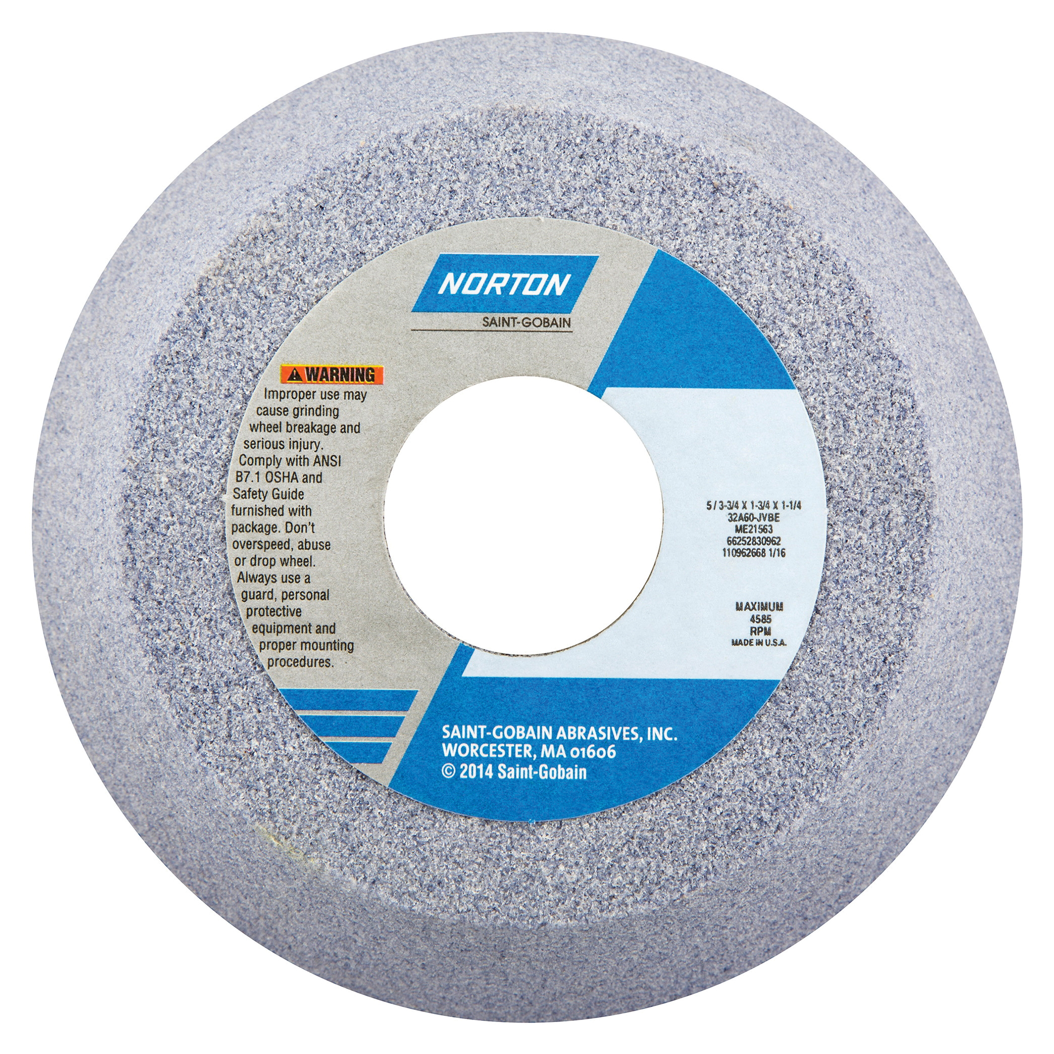 Norton® 66252830858 32A Toolroom Wheel, 5 in Dia x 1-3/4 in THK, 1-1/4 in Center Hole, 46 Grit, Aluminum Oxide Abrasive