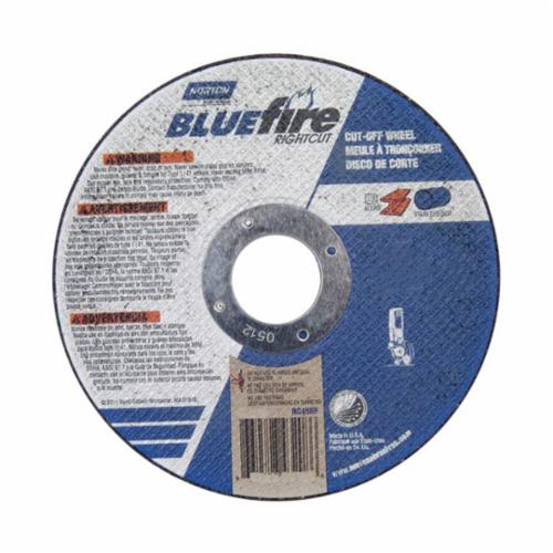Norton®BlueFire® RightCut™ 66252842159 Small Diameter Cut-Off Wheel, 4-1/2 in Dia x 1/16 in THK, 7/8 in Center Hole, 24 Grit, Aluminum Oxide Abrasive