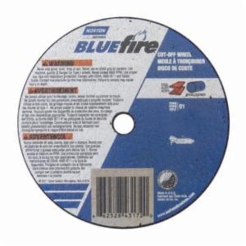Norton®BlueFire® 66252843172 CO418CH All Purpose Small Diameter Cut-Off Wheel, 4 in Dia x 1/8 in THK, 3/8 in Center Hole, 46 Grit, Aluminum Oxide/Zirconia Alumina Abrasive