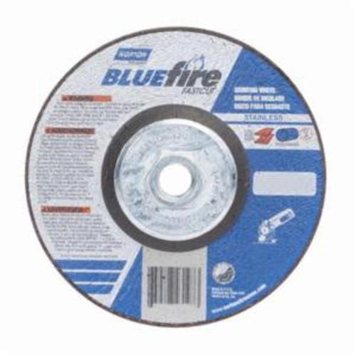 Norton® BlueFire® Fast Cut™ 66252843197 DC514HCHFC Type 27 Depressed Center Contaminant Free Cut-Off Wheel With Quick-Change Hub, 5 in Dia x 1/4 in THK, 24 Grit, Aluminum Oxide/Zirconia Alumina Abrasive