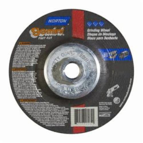 Norton® Gemini® Fast Cut™ 66252843585 DC414HGFC Type 27 Depressed Center Cut-Off Wheel With Quick-Change Hub, 4-1/2 in Dia x 1/4 in THK, 24 Grit, Aluminum Oxide Abrasive