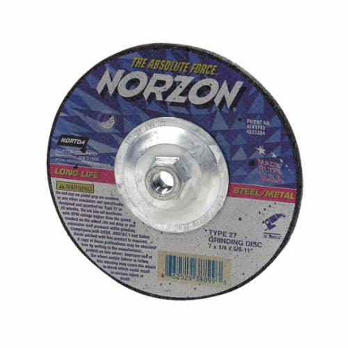Norton® NorZon® Plus® 66252938855 Type 27/28 Depressed Center Cut-Off Wheel, 7 in Dia x 1/8 in THK, 24 Grit, Ceramic/Zirconia Alumina Abrasive
