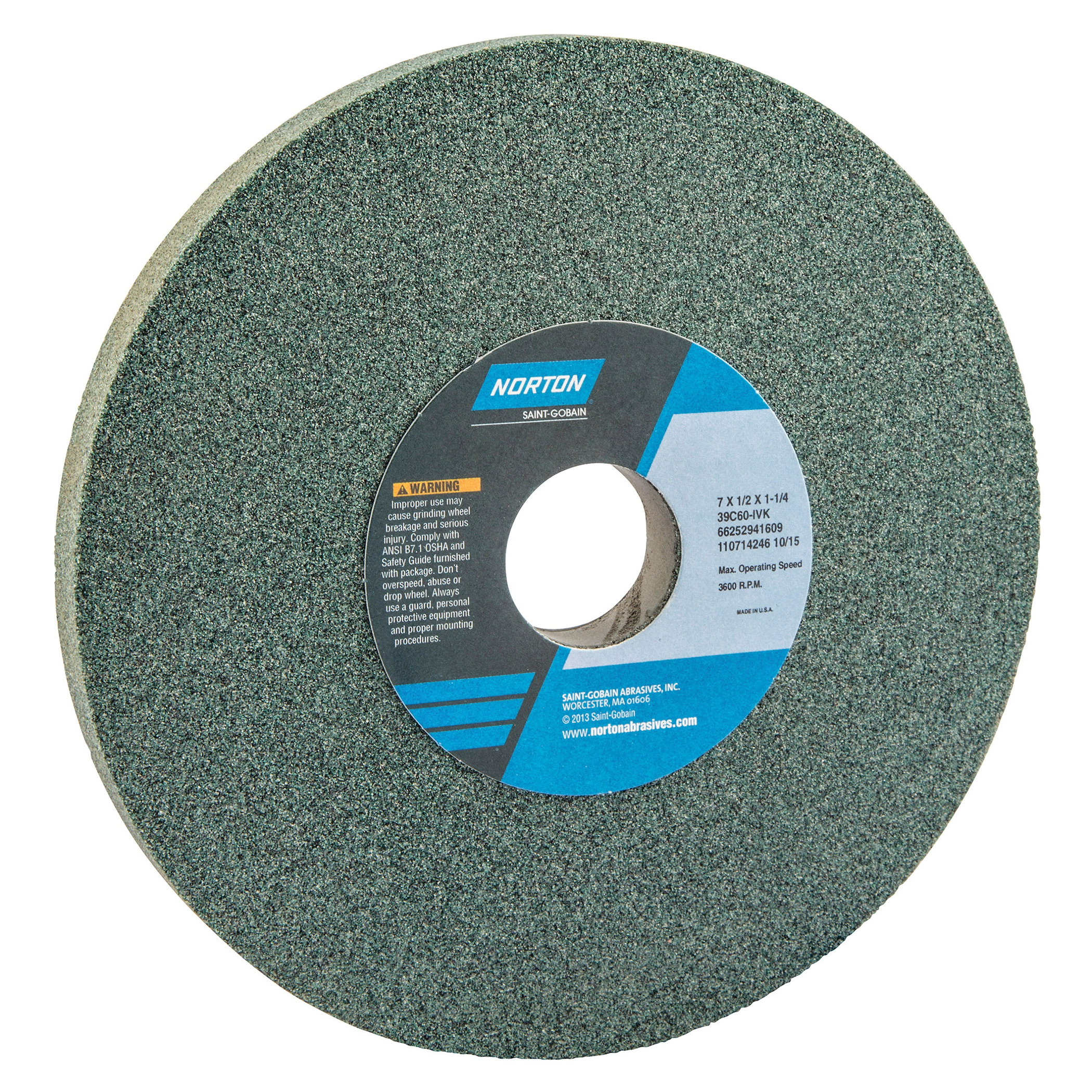 Norton® 66252941613 39C Straight Toolroom Wheel, 7 in Dia x 1/2 in THK, 1-1/4 in Center Hole, 60 Grit, Silicon Carbide Abrasive