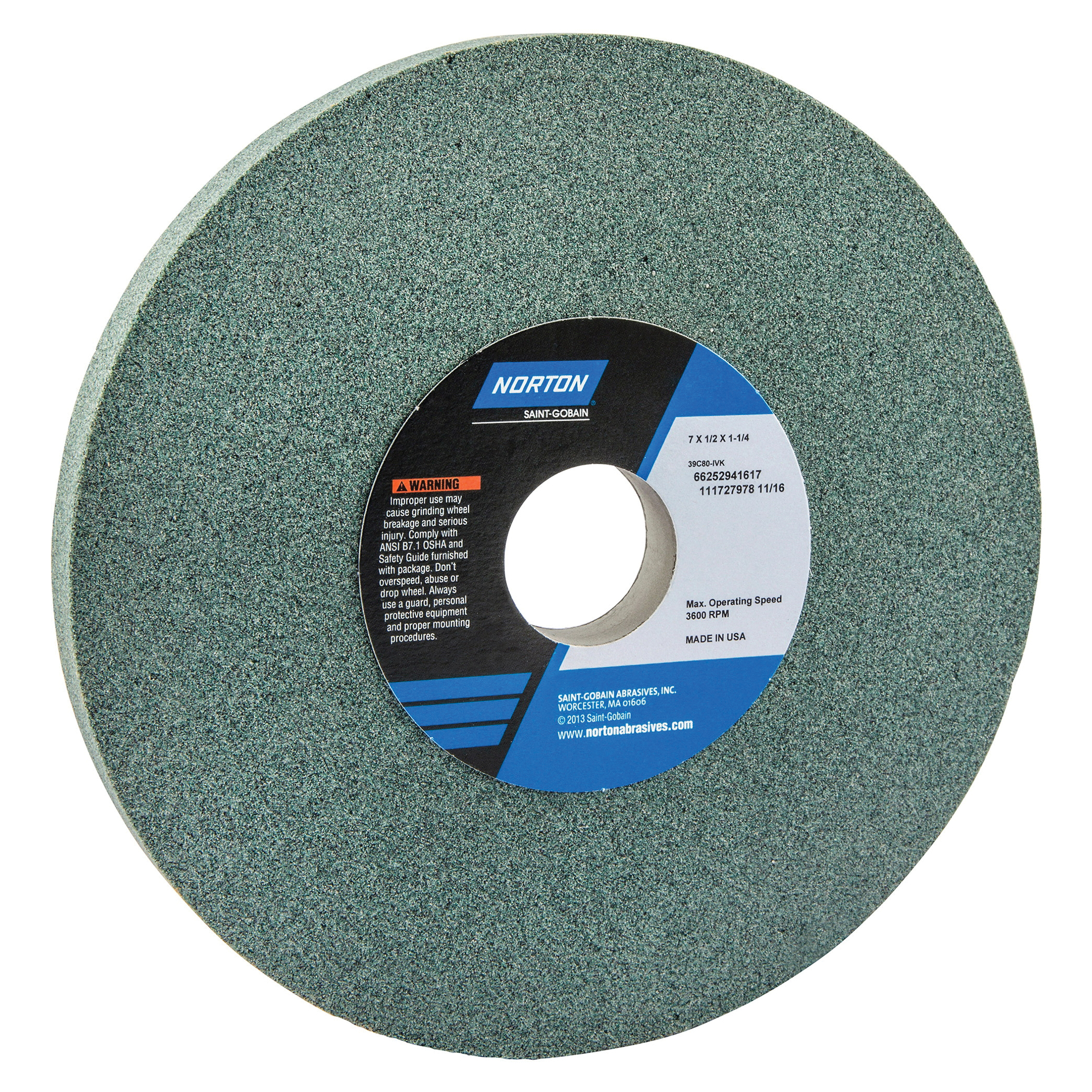 Norton® 66252941617 39C Straight Toolroom Wheel, 7 in Dia x 1/2 in THK, 1-1/4 in Center Hole, 80 Grit, Silicon Carbide Abrasive