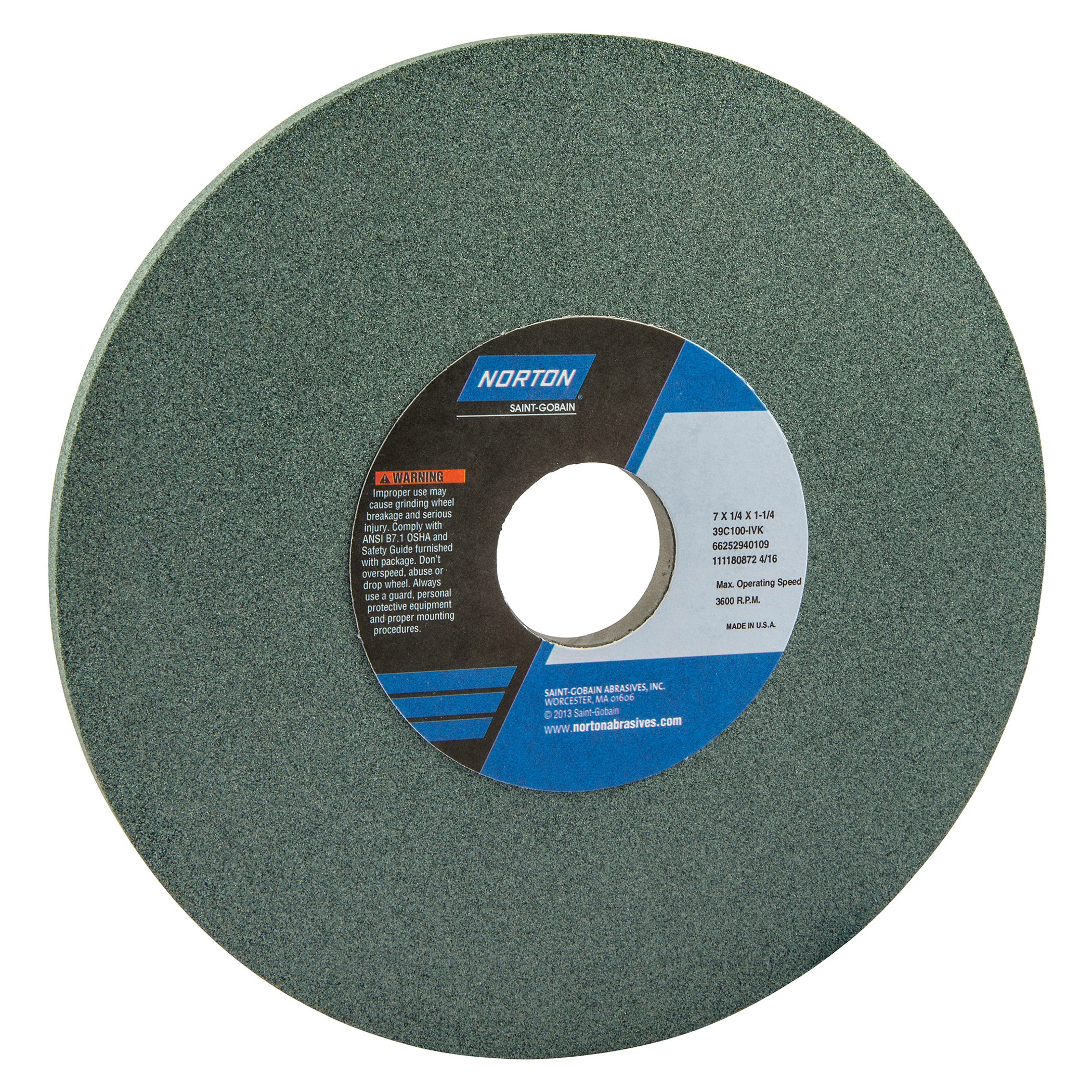 Norton® 66252941618 39C Straight Toolroom Wheel, 7 in Dia x 1/2 in THK, 1-1/4 in Center Hole, 80 Grit, Silicon Carbide Abrasive