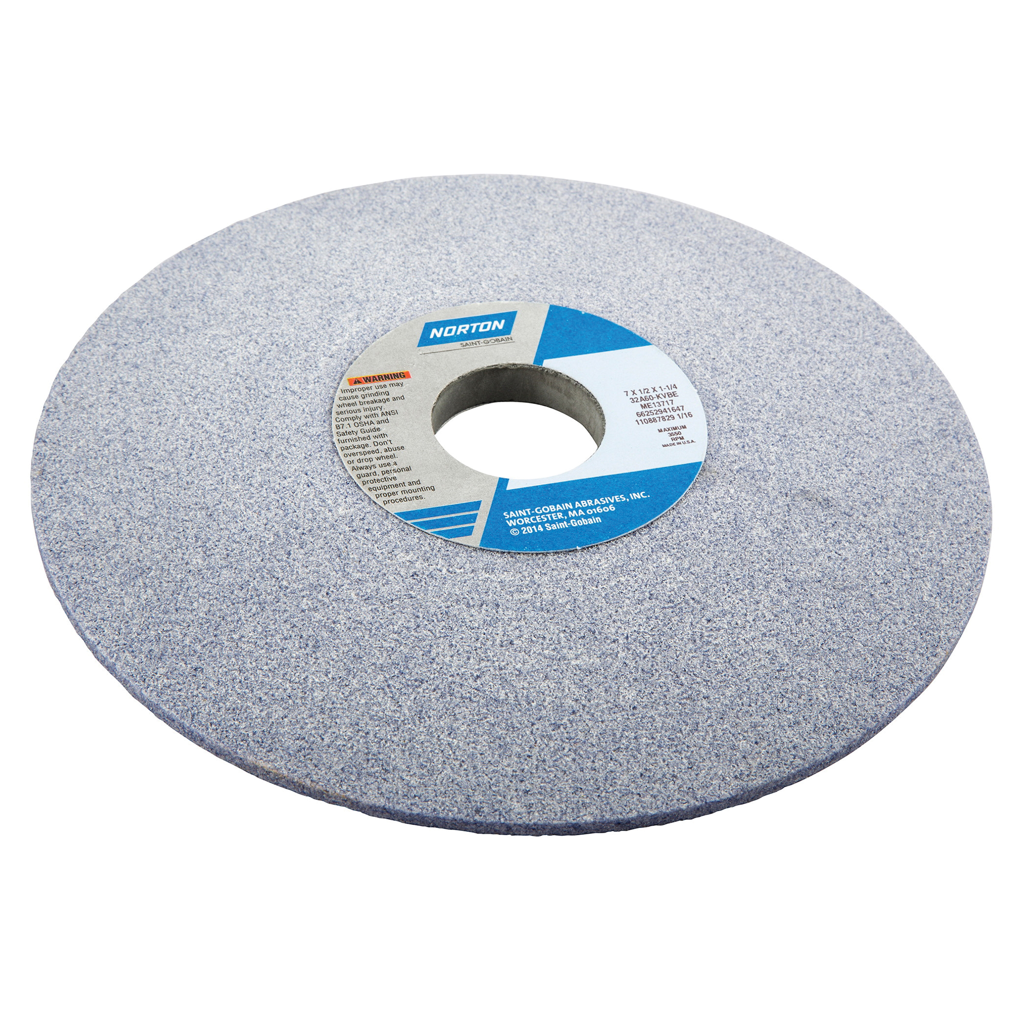 Norton® 66252941647 32A Toolroom Wheel, 7 in Dia x 1/2 in THK, 1-1/4 in Center Hole, 60 Grit, Aluminum Oxide Abrasive