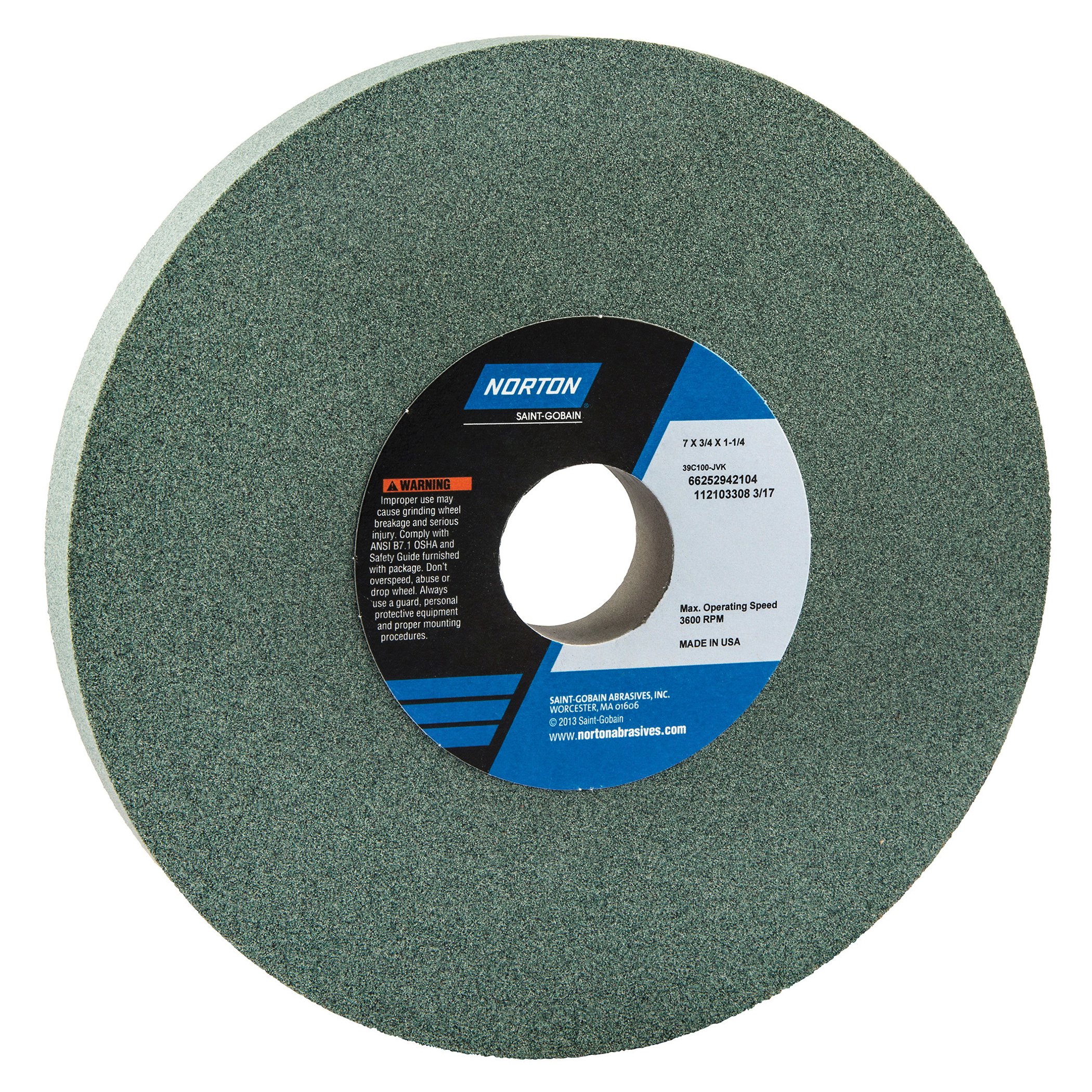 Norton® 66252942104 39C Straight Toolroom Wheel, 7 in Dia x 3/4 in THK, 1-1/4 in Center Hole, 100 Grit, Silicon Carbide Abrasive
