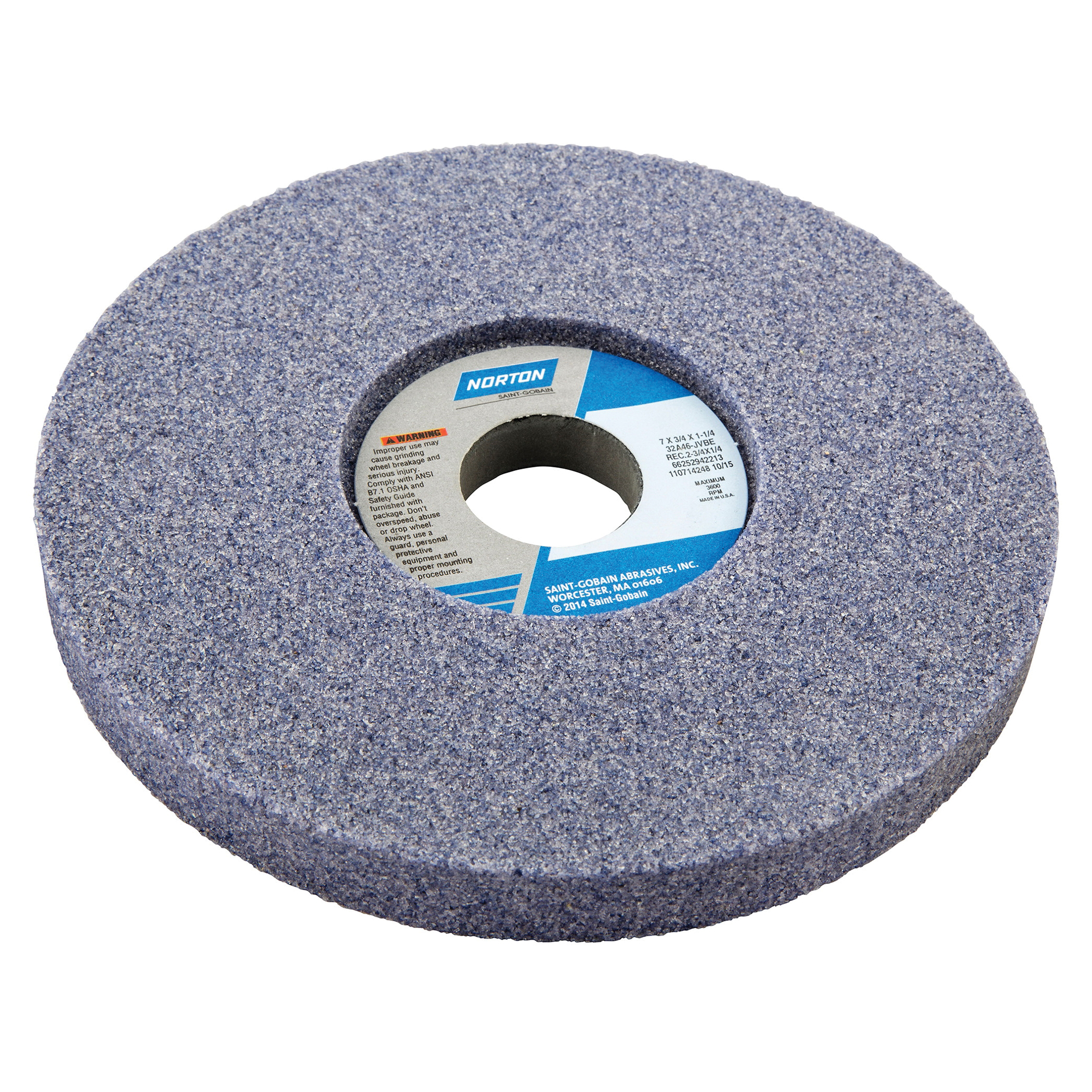 Norton® 66252942213 32A 1-Side Recessed Toolroom Wheel, 7 in Dia x 3/4 in THK, 1-1/4 in Center Hole, 46 Grit, Aluminum Oxide Abrasive