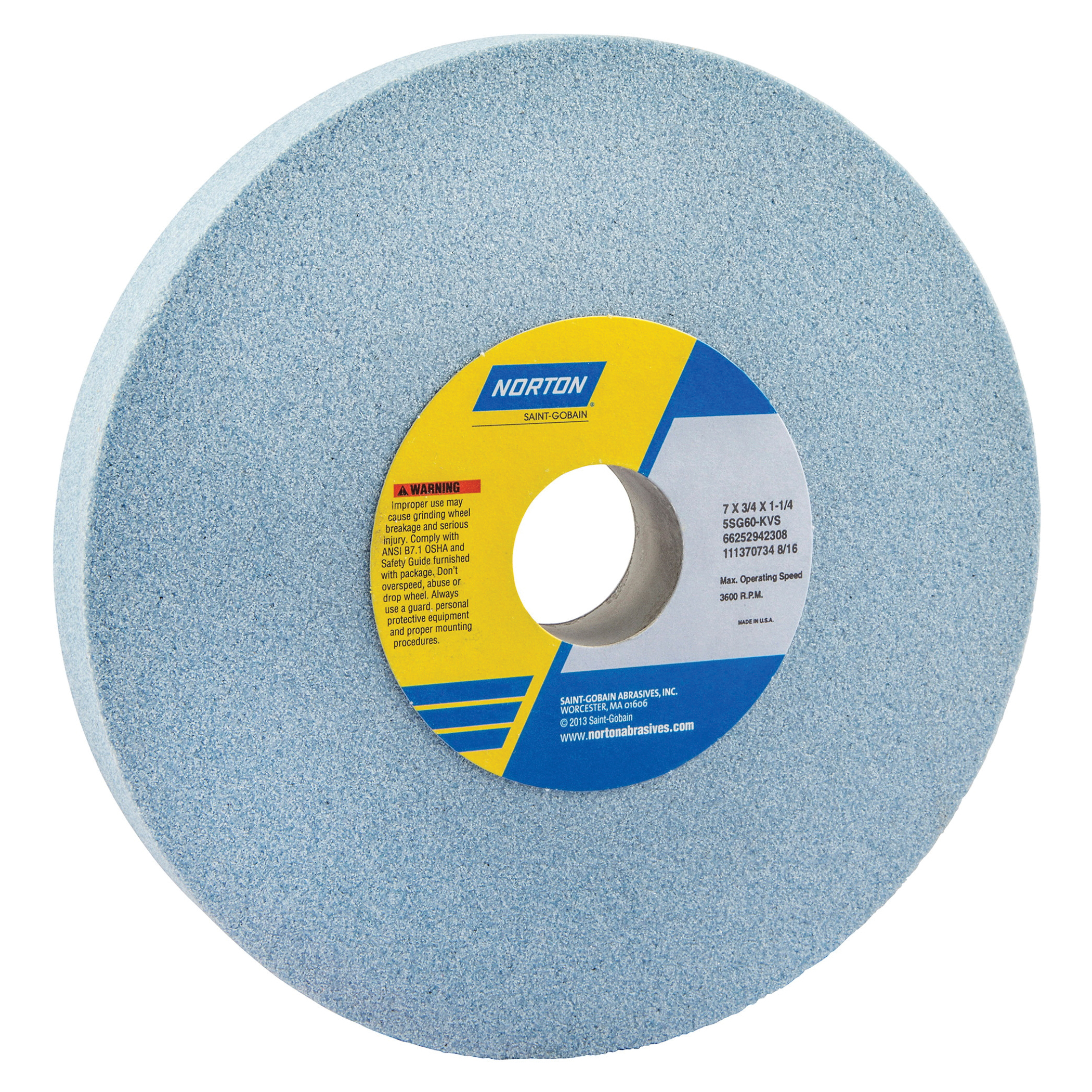 Norton® 66252942304 5SG Straight Toolroom Wheel, 7 in Dia x 3/4 in THK, 1-1/4 in Center Hole, 46 Grit, Ceramic Alumina/Friable Aluminum Oxide Abrasive